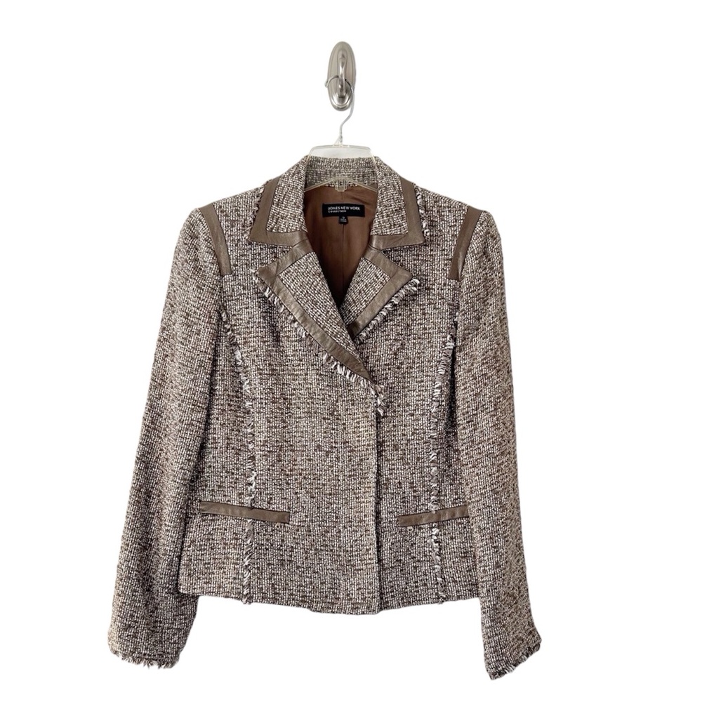 Jones New York Women’s Pewter Brown Boucle Tweed Moto Jacket Size 12